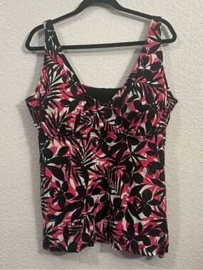 Swimsuits For All Shore Club Tankini Swim Top Women 1X Black Pink Floral Flowy